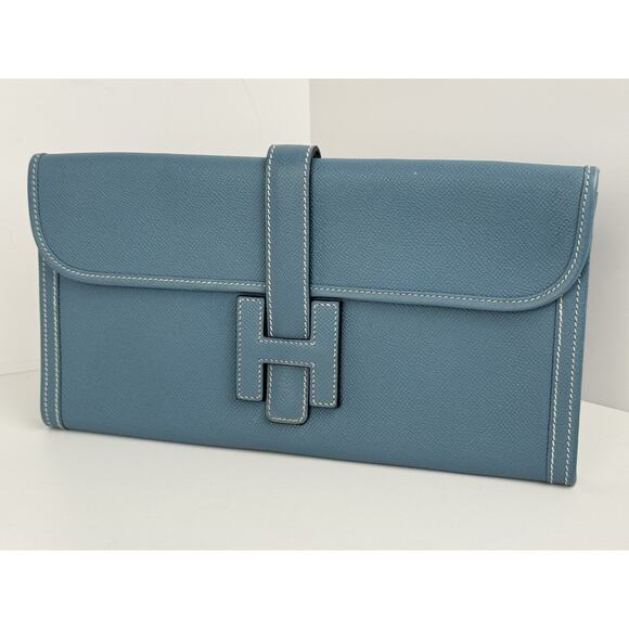 Hermes Jige Elan Clutch Swift 29 Blue Leather - Picture 1 of 9
